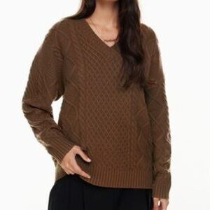 Aritzia Sunday Best Peggy V Neck Wool Blend Cableknit Oversized Sweater